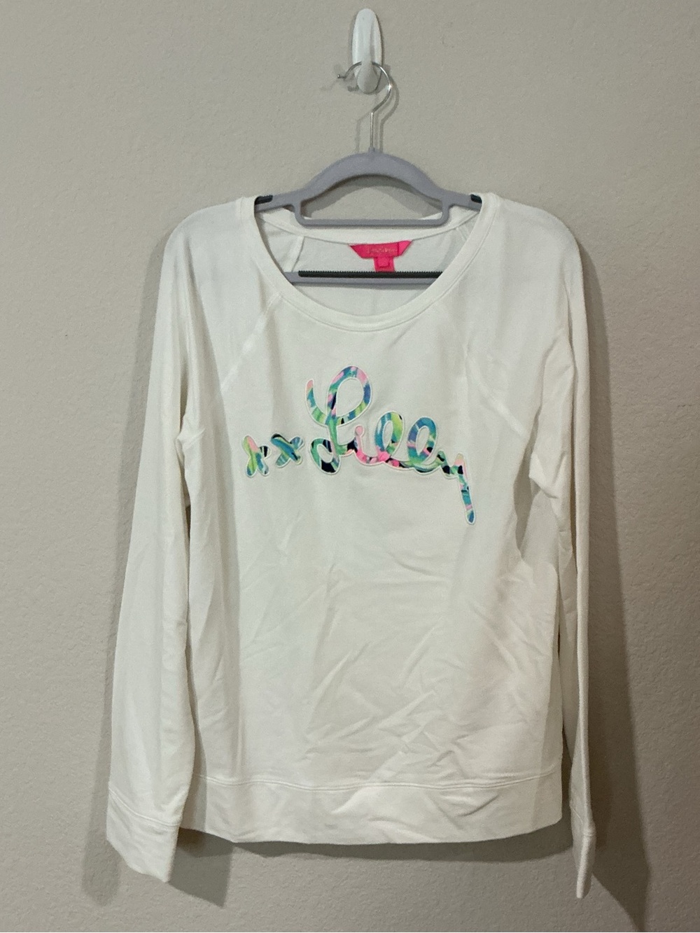 Lilly Pulitzer White Crewneck Sweatshirt with Multicolor Script